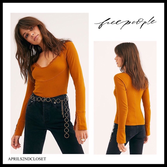 FREE PEOPLE BOHO TOP LACE TRIM PULLOVER TEE A3C - Picture 10 of 10